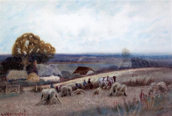 Albert Haselgrave (19th C.) Old cottages near Rodmell, Sussex 13.5 x 20in.